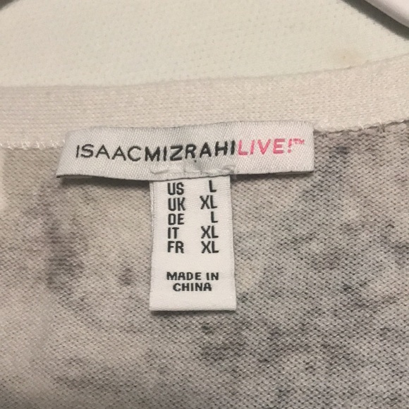 Isaac Mizrahi tunic length sweater. Large. Gray and yellow floral print. - Picture 6 of 8